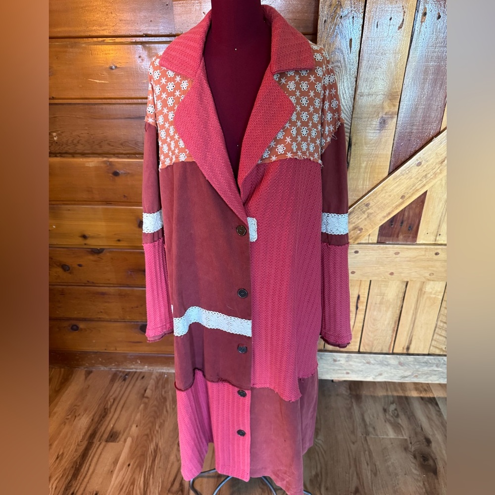 POL Mixed Pink & Rust Patchwork Trench Coat